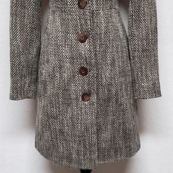 VINTAGE 90s/Y2K Old Navy Brown Tweed Italian Wool Princess Coat Peacoat Jacket - Picture 6 of 15